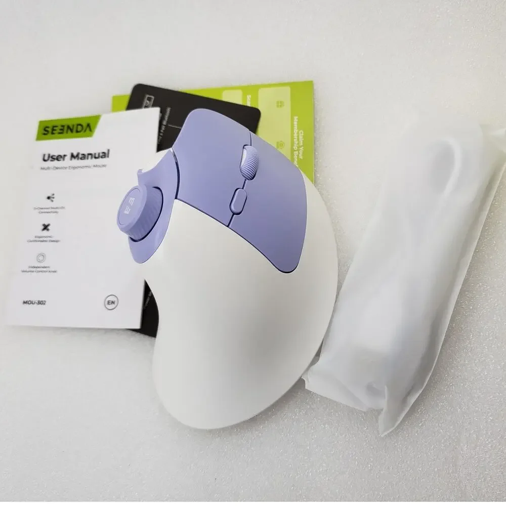Seenda BT Ergonomic Vertical Wireless Mouse - White & Purple Ergonomic Mouse